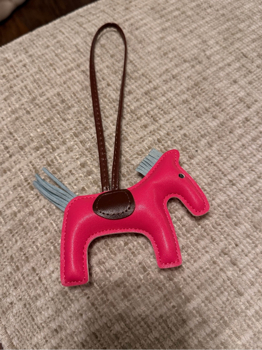 Pink Horse Bag Charm with Brown Strap
